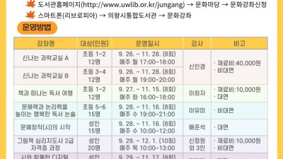 의왕시중앙도서관 ‘하반기 정기강좌’운영