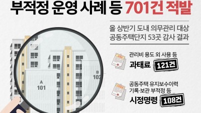 도, 관리비 용도 외 사용 등 공동주택 부적정 관리 사례 701건 적발