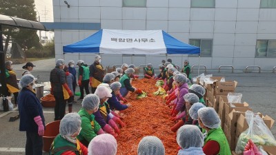 백암면 새마을부녀회와 기관·단체 회원들, 500포기 김치 나눔