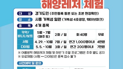 “시흥 거북섬에서 즐기는 카약, 서핑 어때?” 해양레저 체험 프로그램 29일부터 운영