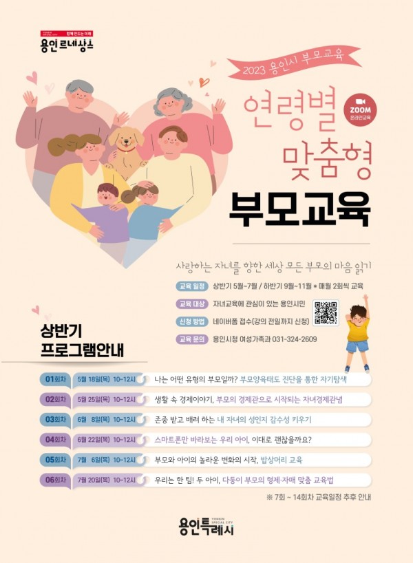 6. 용인특례시가 18일부터 ~ 7월 20일까지 ‘2023년 상반기 연령별 맞춤형 부모 교육’을 실시한다. 사진은 행사 포스터..jpg