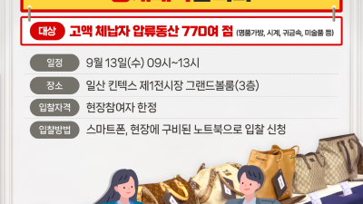 경기도, 9월 13일 킨텍스에서 샤넬·롤렉스 등 체납자 압류동산 770여점 공매