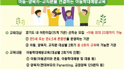 경기도, 8~11월 아동-양육자-교사 맞춤형 아동학대예방교육