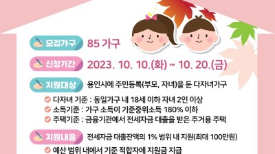 용인특례시, 다자녀가구 대상 전세자금 대출이자 최대 100만원 지원