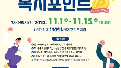 경기도, 연간 120만 원 ‘청년 복지포인트’ 3차 참여자 1만명 모집