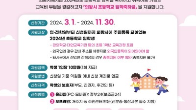 의왕시, 2024년 초등학교 입학축하금 10만 원 지원