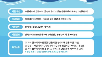 수원시, 침수 우려 주택·상가에 침수방지장치 설치 지원