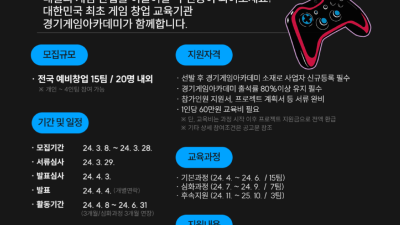 게임 창업 희망 개발자 주목! 특강, 개발공간, 장비, 개발비까지 지원하는 경기게임아카데미 13기 교육생 모집