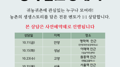 경기도귀농귀촌지원센터, 찾아가는 상담실 ‘행복멘토링 데이’ 운영