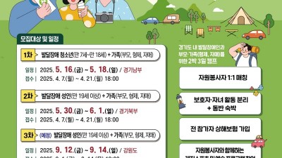 경기도, ‘발달장애인 부모휴식 캠프’ 참가자 21일까지 모집