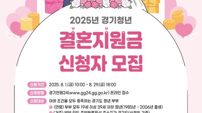 경기도, 청년 신혼부부 2,650쌍에 결혼지원금 100만 원 지급