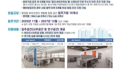 경기도, ‘광교 바이오허브 랩 스테이션’ 참여기업 모집…창업공간·실험실 전폭 지원